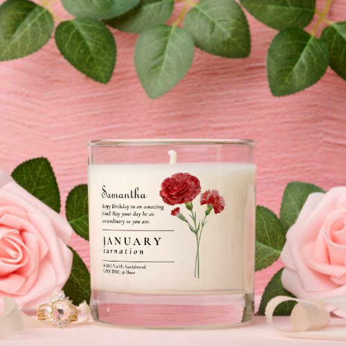 January Birth Month Flower Carnation Birthday Gift Scented Candle