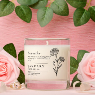 January Birth Month Flower Carnation Birthday Gift Scented Candle