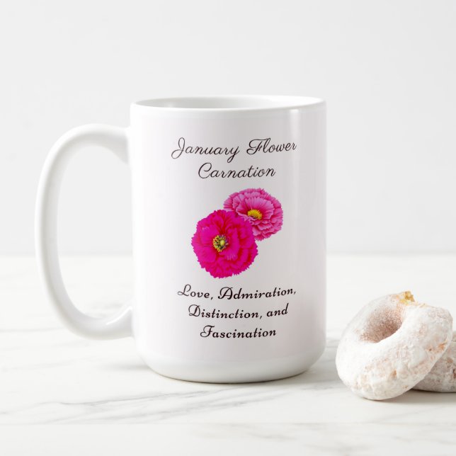January Birth Month Flower Carnation Elegant Flora Coffee Mug (With Donut)