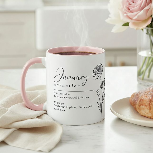 January Birth Month Flower Carnation Minimalist Mug (Creator Uploaded)