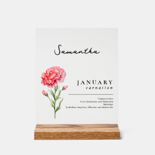 January Birth Month Flower Carnation Personalized Acrylic Sign
