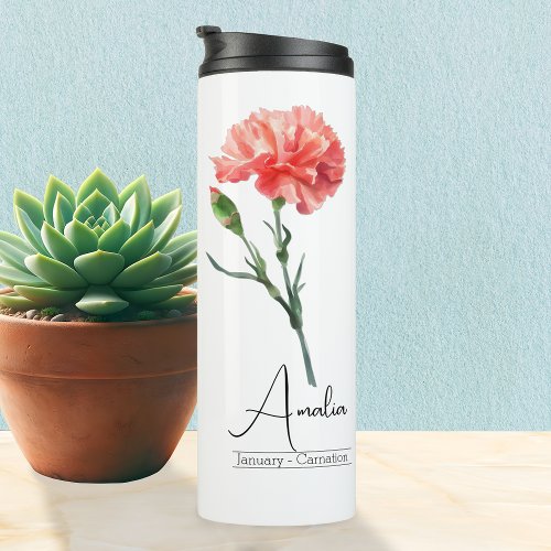January Birth Month Flower Carnation Thermal Tumbler