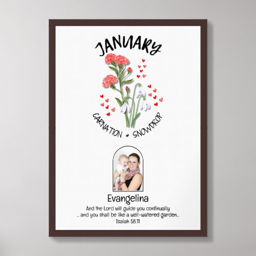 JANUARY Birth Month Flower Custom NAME PHOTO Framed Art