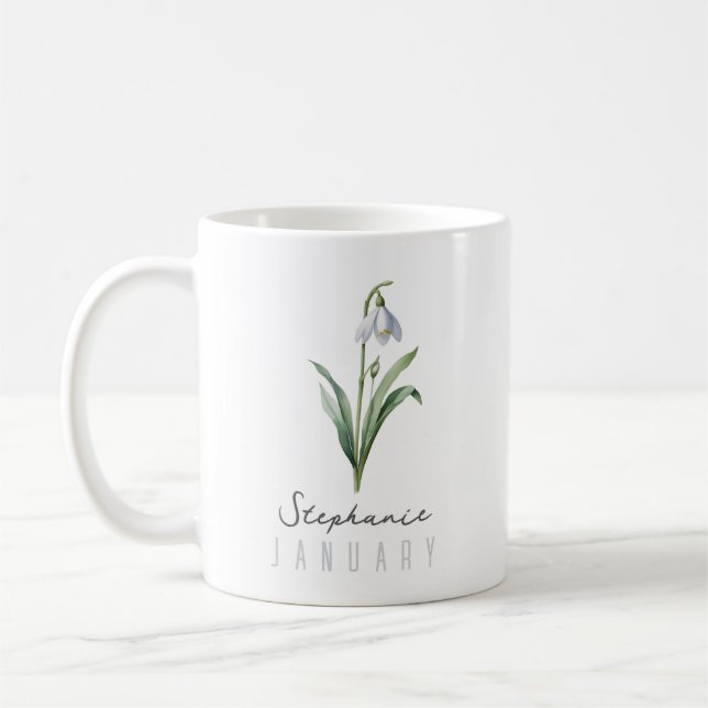January Birth Month Flower w/Name – Snowdrop Coffee Mug (Left)