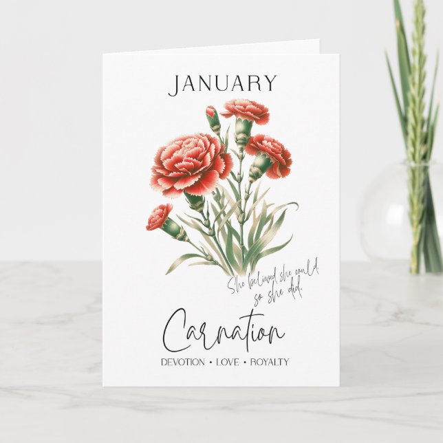 January Birthday Birth Month Flower Carnation Card (Front)