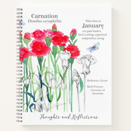 January Birthday Carnations Gratitude Journal Gift
