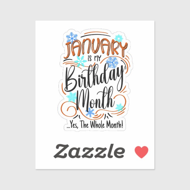 January Birthday Month, Whole Month, Party Bday Sticker (Sheet)