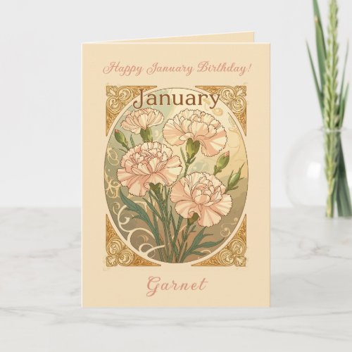 January Birthday Pink Dianthus Flowers Art Nouveau