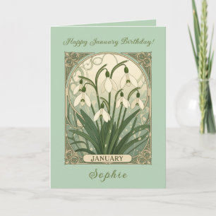 January Birthday Snowdrop Flowers Art Nouveau Styl Card