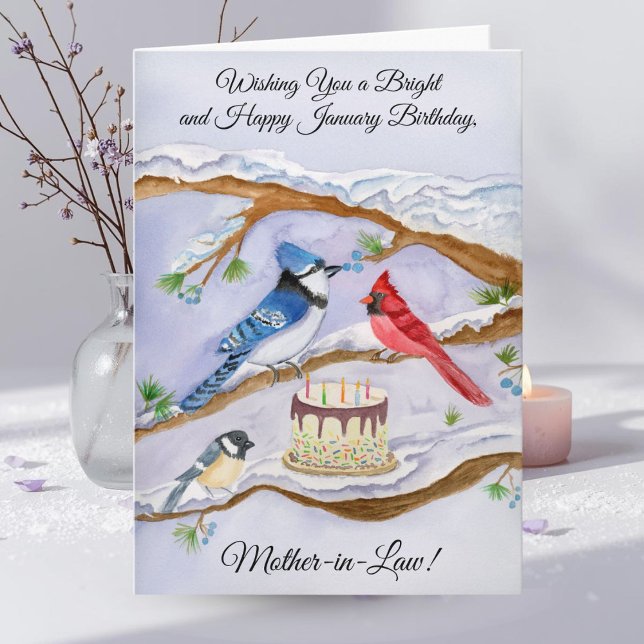 January Birthday with Backyard Birds Mother in Law Card (Creator Uploaded)