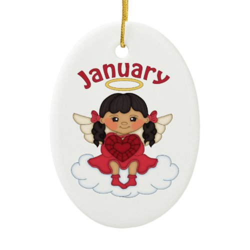 January Birthstone Angel Black Ceramic Ornament