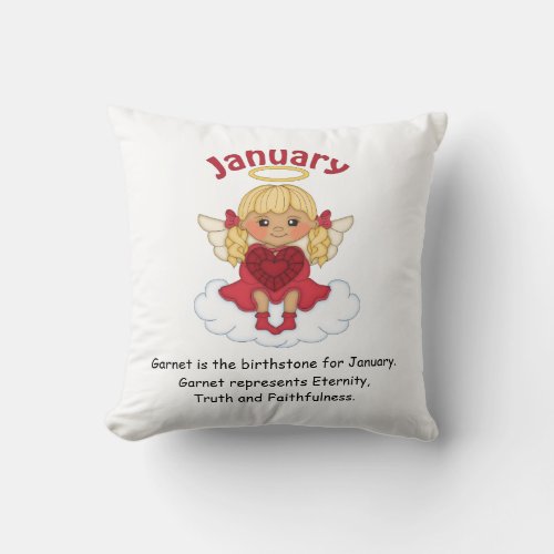 January Birthstone Angel Blonde Throw Pillow