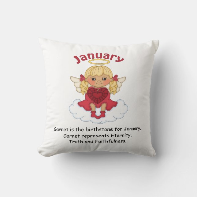 January Birthstone Angel Blonde Throw Pillow (Front)