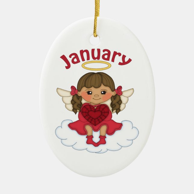 January Birthstone Angel Brunette Ceramic Ornament (Front)