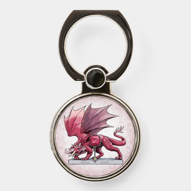 January Birthstone Dragon - Garnet Phone Ring Stand (Front)