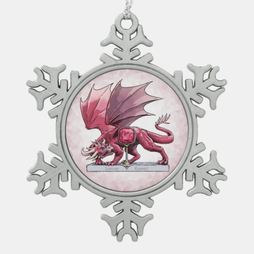 January Birthstone Dragon _ Garnet Snowflake Pewter Christmas Ornament