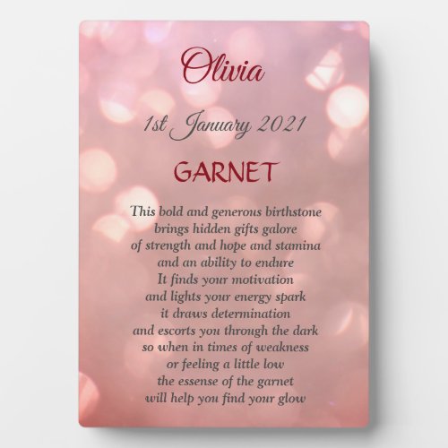 January Birthstone Garnet design Plaque