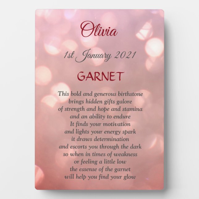 January Birthstone Garnet design Plaque (Front)