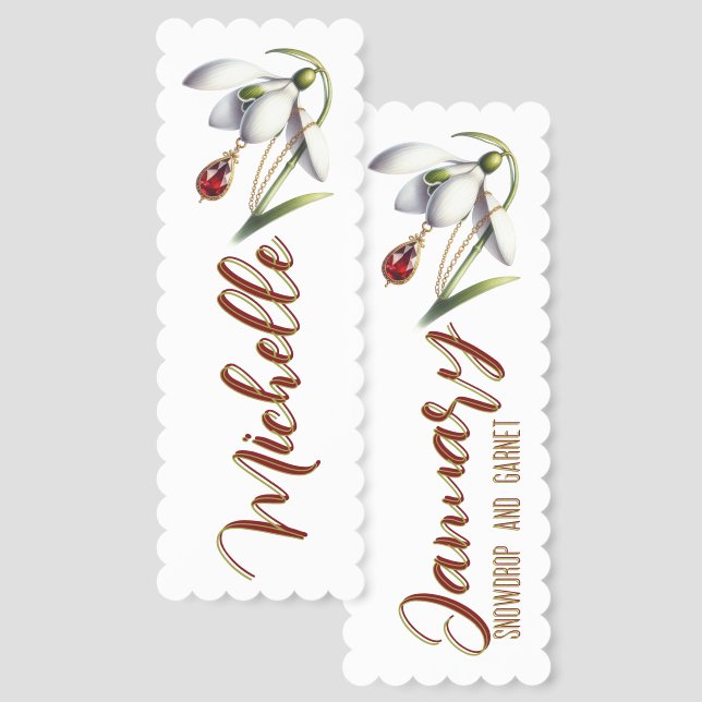 January Bloom & Birthstone Personalized Bookmark (Front & Back)