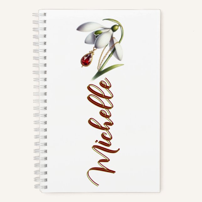 January Bloom & Birthstone Personalized Bookmark Notebook (Front)