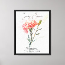 January Carnation Birth Flower Canvas Print