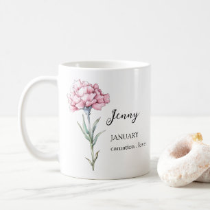 JANUARY CARNATION BIRTH FLOWER MONTH NAME GIFT COFFEE MUG