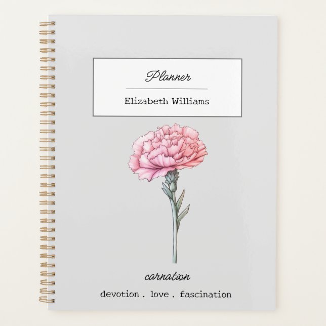 JANUARY CARNATION BIRTH FLOWER PERSONALIZED  PLANNER (Front)