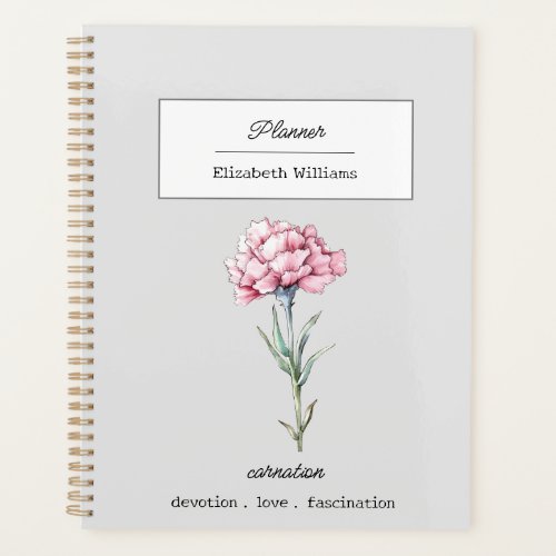 JANUARY CARNATION BIRTH FLOWER PERSONALIZED  PLANNER