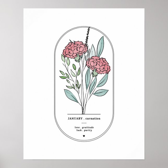 January Carnation Birth Flower Print (Front)
