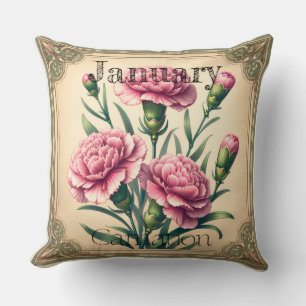 January Carnation Birth Month Double Sided Throw Pillow