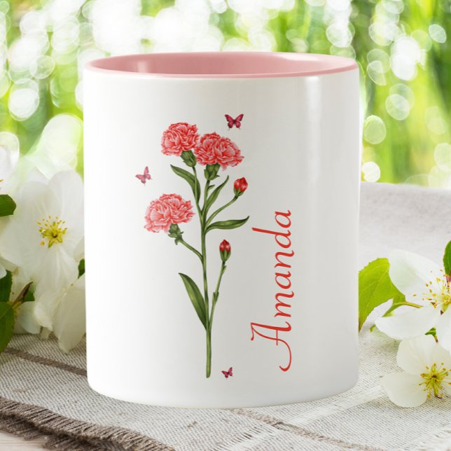 January Carnation Birth Month Flower  Two-Tone Coffee Mug (Creator Uploaded)
