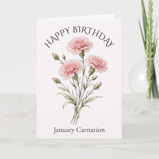 January Carnation Birthday Card (Front)