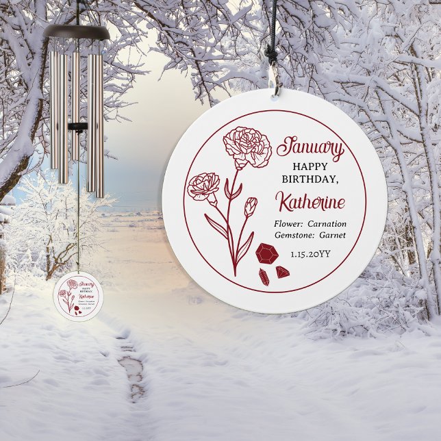 January Carnation Floral Birthday Keepsake Wind Chime (January Carnation Floral and Garnet Gemstone Birthday Keepsake Wind Chime)