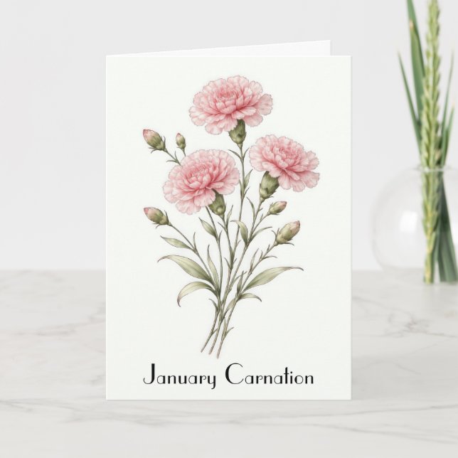 January Carnation Flowers Greeting Card (Front)