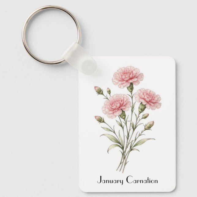 January Carnation Flowers  Keychain (Front)
