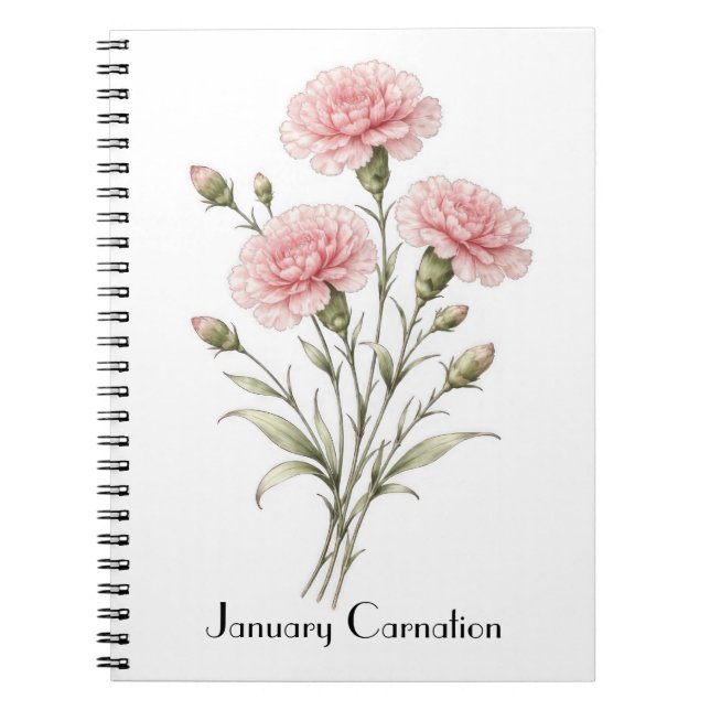 January Carnation Flowers  Notebook (Front)
