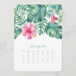 January Desk Top Calendar Card Hibiscus<br><div class="desc">Decorate your home office desktop with my pretty calendar cards. These January cards were designed using my original watercolor hibiscus flowers and tropical greenery in shades of greens, turquoise, pink and orange. Order one for each month and display them in a photo frame or using a small easel stand. They...</div>