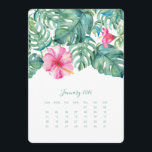 January Desk Top Calendar Card Hibiscus<br><div class="desc">Brighten your home office with these charming watercolor calendar cards! Perfectly sized as an A7 calendar card, the January 2026 calendar design features original pink hibiscus flowers and tropical greenery in vibrant shades of green, turquoise, pink, and orange. Display these easel calendars on your desktop calendars stand or in a...</div>