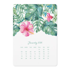 January Desk Top Calendar Card Hibiscus