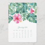 January Desk Top Calendar Card Hibiscus<br><div class="desc">Decorate your home office desktop with my pretty calendar cards. These January cards were designed using my original watercolor hibiscus flowers and tropical greenery in shades of greens, turquoise, pink and orange. Order one for each month and display them in a photo frame or using a small easel stand. They...</div>