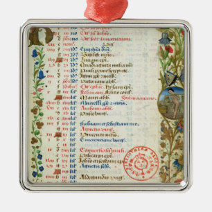 January; figures eating and drinking metal ornament