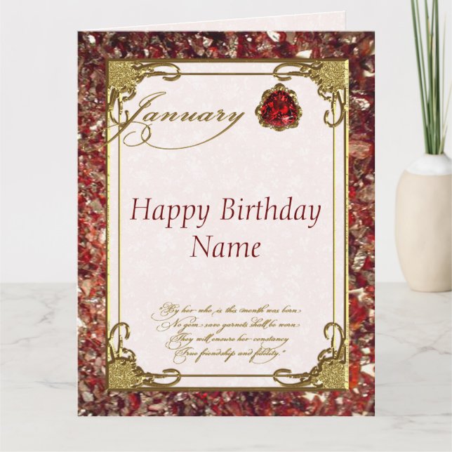 January Garnet Birthstone 8.5X11 Birthday Card (Front)