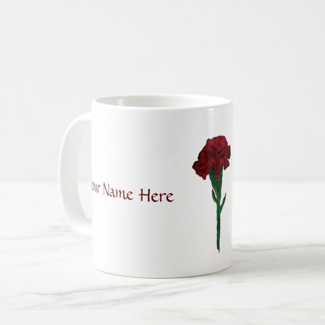 January: Garnet Carnation Personalized Mug (Front Left)