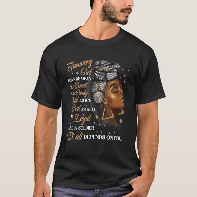 January Girl Afro Locs Girl Black Women Queen Birt T-Shirt (Front)