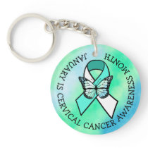 January is Cervical Cancer Awareness Month  Button Keychain