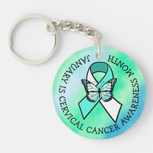 January is Cervical Cancer Awareness Month  Button Keychain