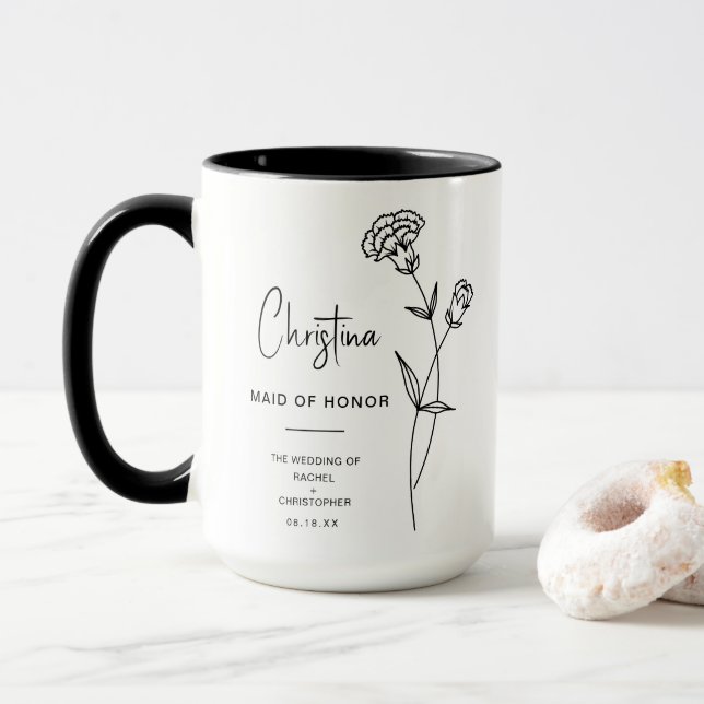 January Maid of Honor Gift | Carnation Flower Mug (With Donut)