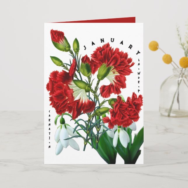 January Month Flowers Snowdrop Carnation Thank You Card (Front)