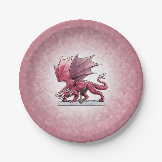January’s Birthstone Dragon: Garnet Paper Plates (Front)