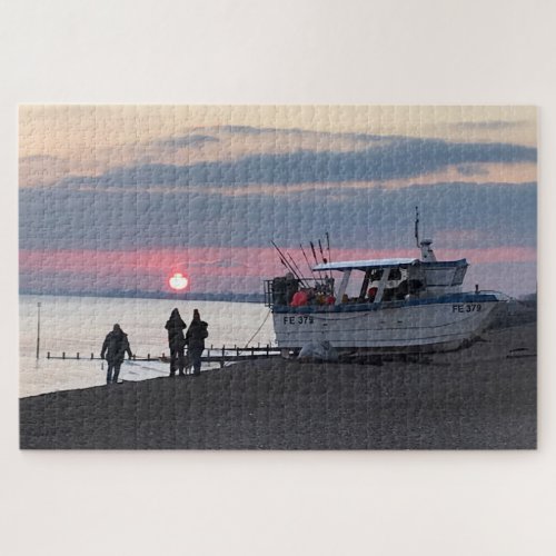 January Sunset Over Hythe Bay Kent Fishing Boats Jigsaw Puzzle